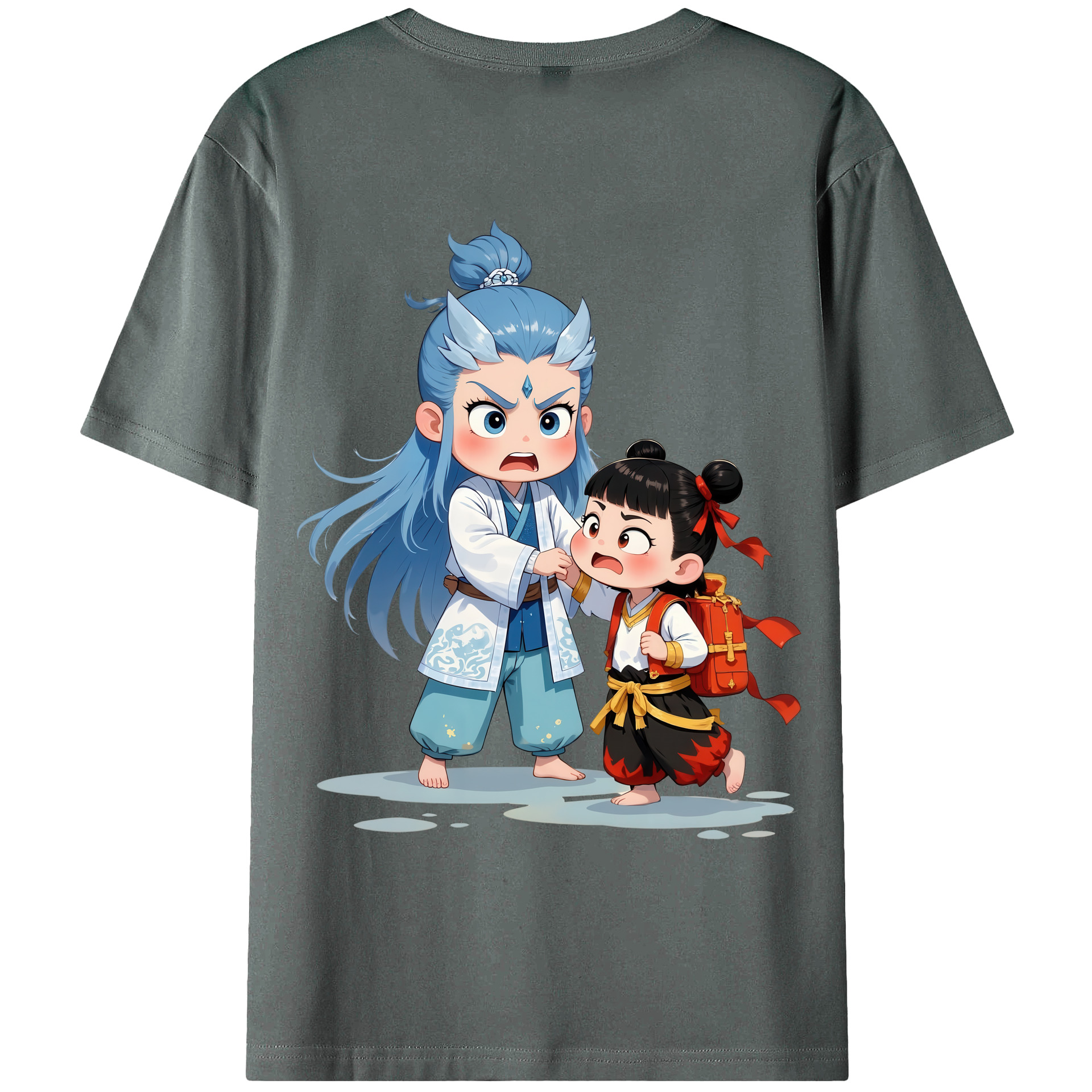 （画像用） Ne Zha 2 ナタ 魔童の大暴れ 綿100％ メンズ半袖Tシャツ（バックプリント） 通気性